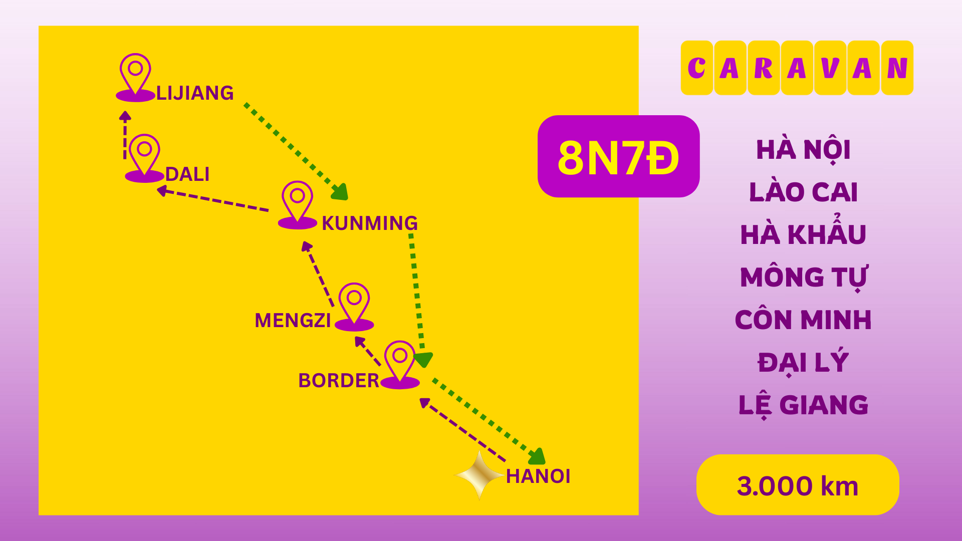 Lịch tr&igrave;nh Tour Caravan H&agrave; Nội - M&ocirc;ng Tự - C&ocirc;n Minh - Đại L&yacute; - Lệ Giang 8N7Đ