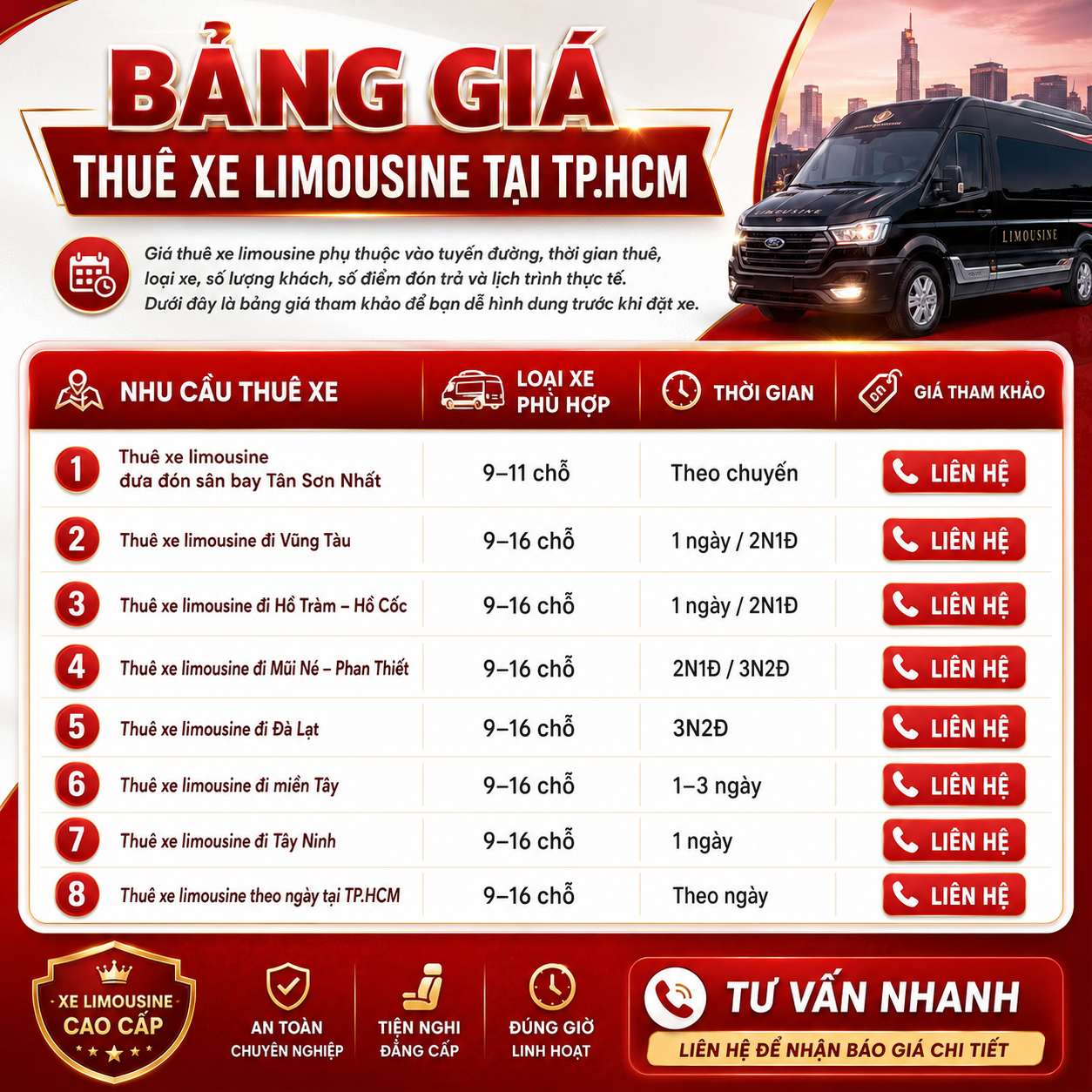 bảng giá thuê xe limousine