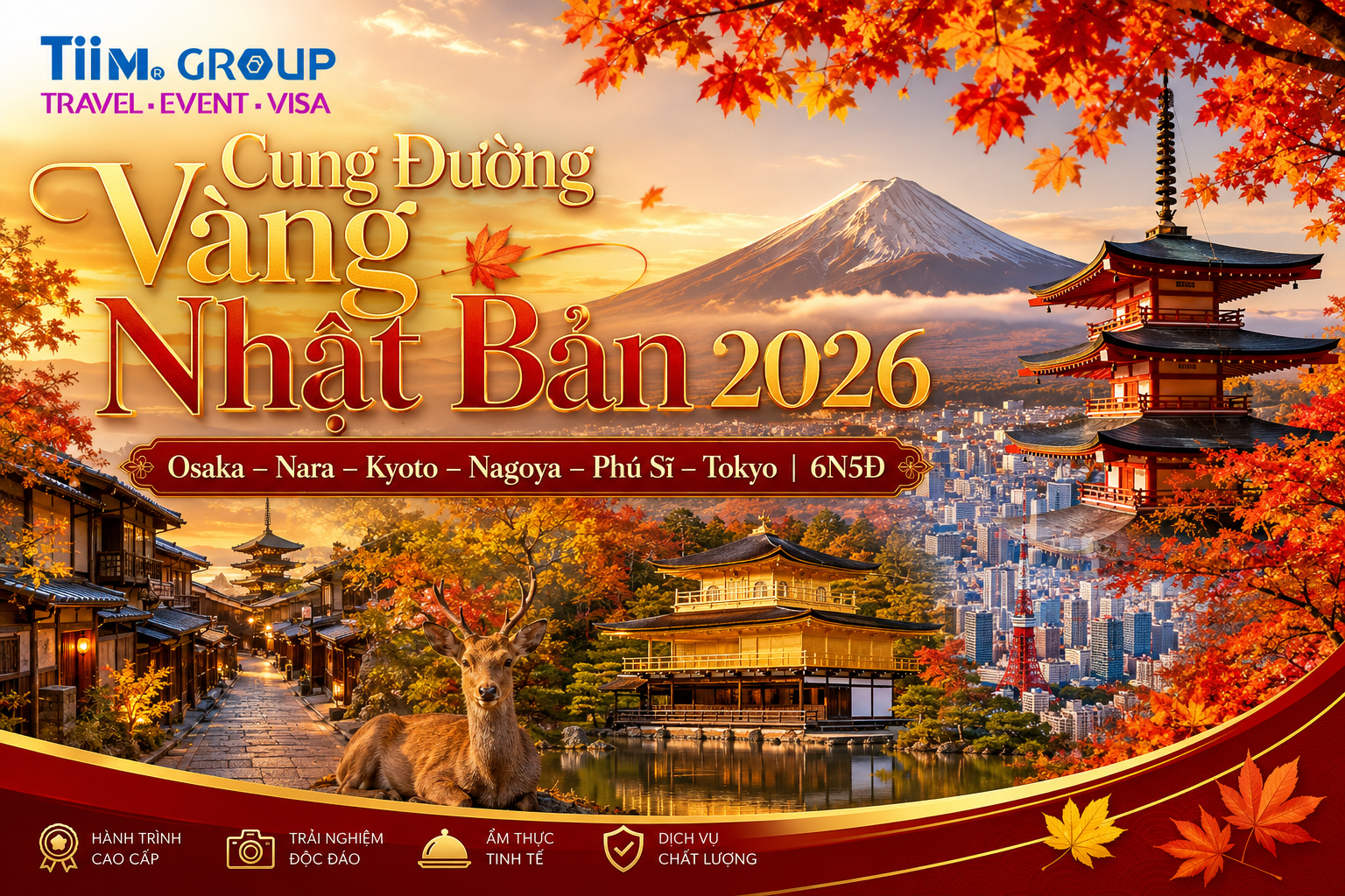 Cung Đường Vàng Nhật Bản 2026: Osaka – Nara – Kyoto – Nagoya – Phú Sĩ – Tokyo | 6N5Đ