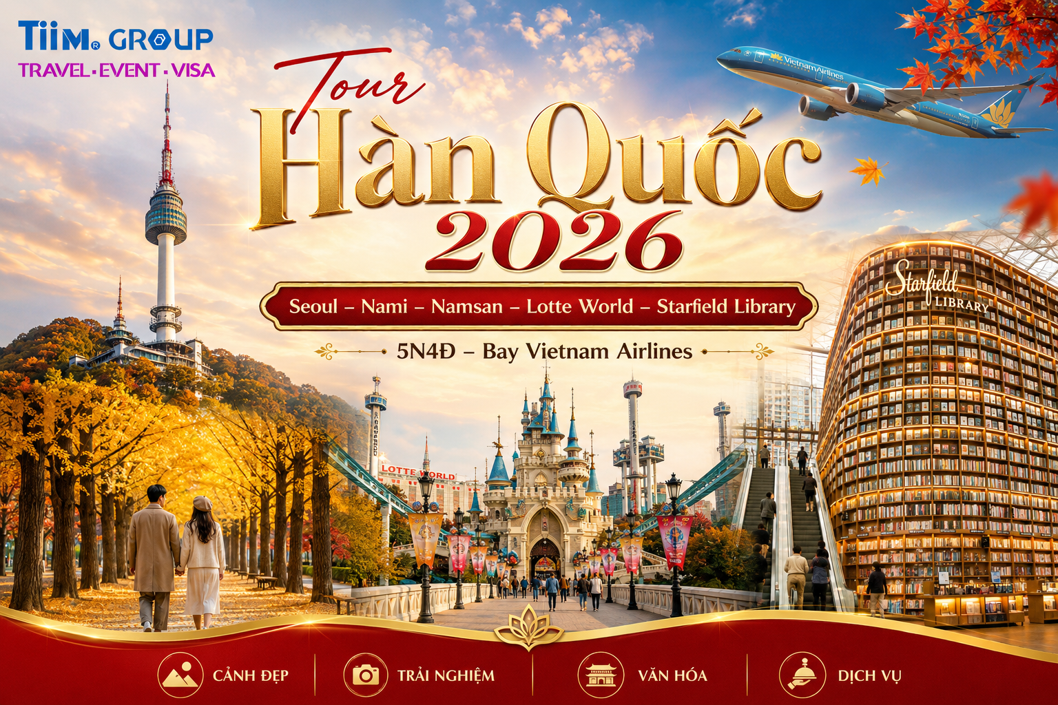 Tour Hàn Quốc Seoul – Nami – Namsan – Lotte World – Starfield Library 2026 | 5N4Đ – Bay Vietnam Airlines