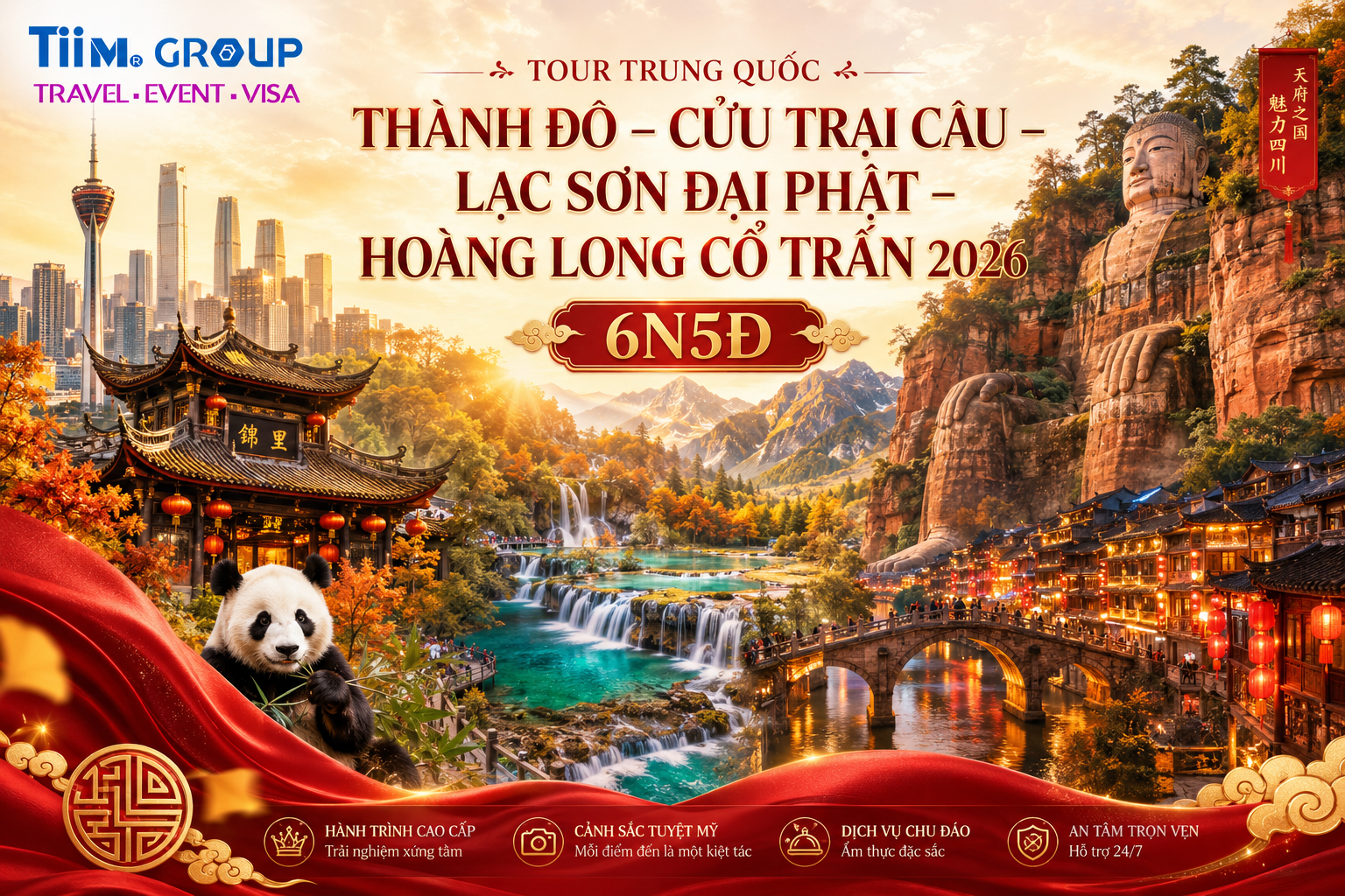 Tour Trung Quốc Thành Đô – Cửu Trại Câu – Lạc Sơn Đại Phật – Hoàng Long Cổ Trấn 2026 | 6N5Đ