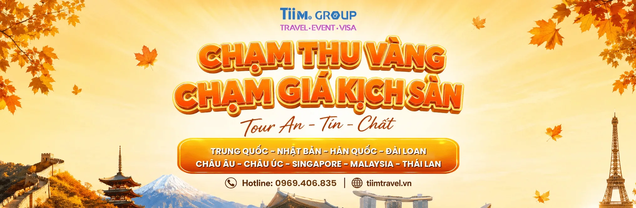 Khám phá vẻ đẹp mùa thu châu Á với các tour Hàn Quốc, Nhật Bản và Trung Quốc được tuyển chọn bởi Tiim Travel. Trải nghiệm mùa lá đỏ Nhật Bản, hàng ngân hạnh vàng rực tại Hàn Quốc và những thắng cảnh tuyệt đẹp của Trung Quốc trong thời điểm đẹp nhất năm.