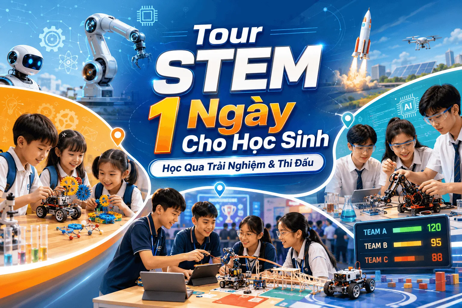 Tour STEM 1 Ngày Cho Học Sinh – Học Qua Trải Nghiệm & Thi Đấu